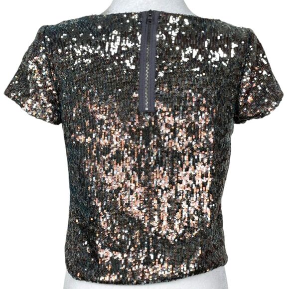 NWT Sam Edelman Sequin Blouse Size M Bronze Silver - Picture 10 of 16